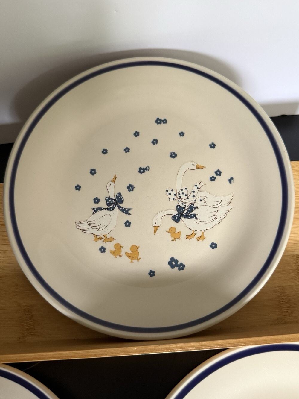Vintage 1988 China Pearl Goose Duck Salad Plates Blue Country Set of 3